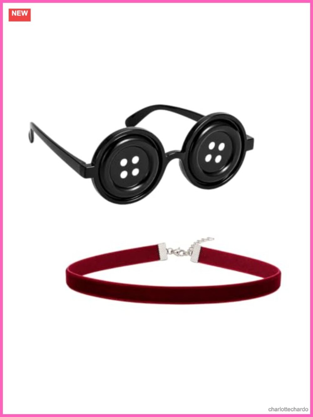Gothic Cosplay Accessory Set Button Glasses & Velvet Choker Costume Prop Kit